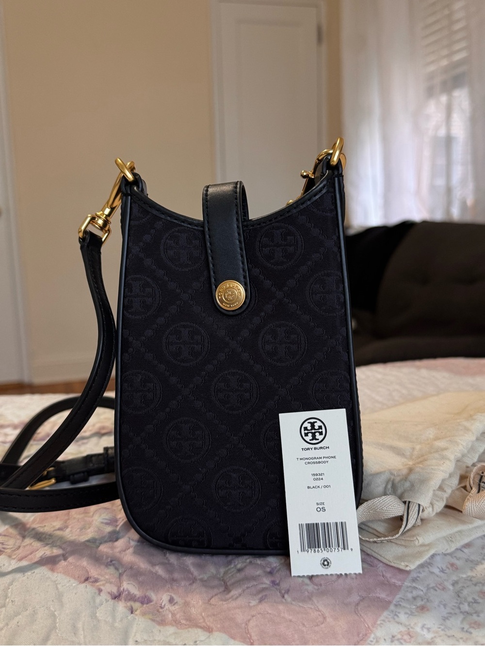 Tory Burch T Monogram Leather Phone Crossbody In Black